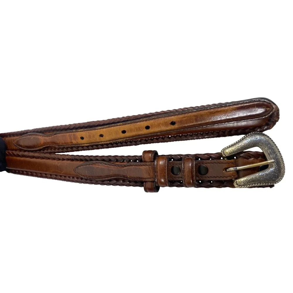 Resistol Mens‎ Brown Leather Western Belt Braided Engraved Buckle 42 R1201216